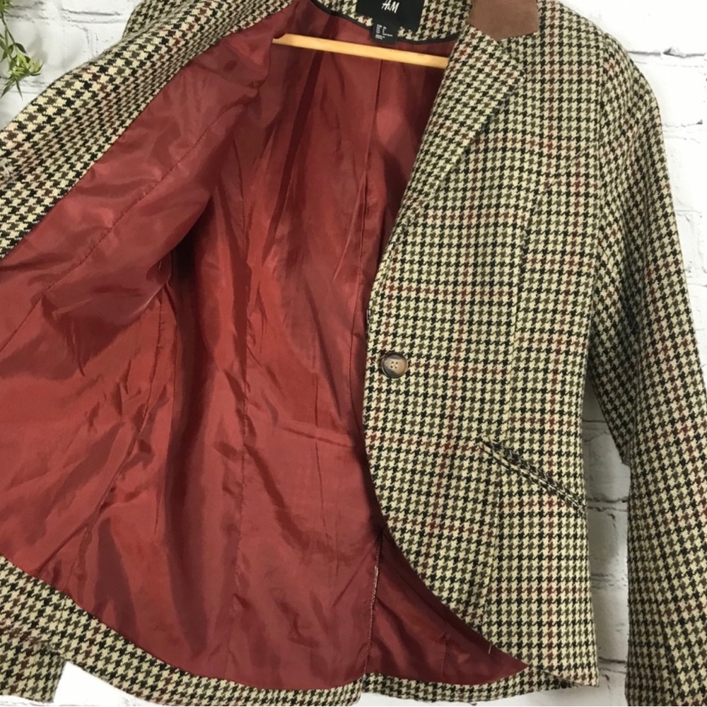 H&M Houndstooth blazer with elbow patches NWOT